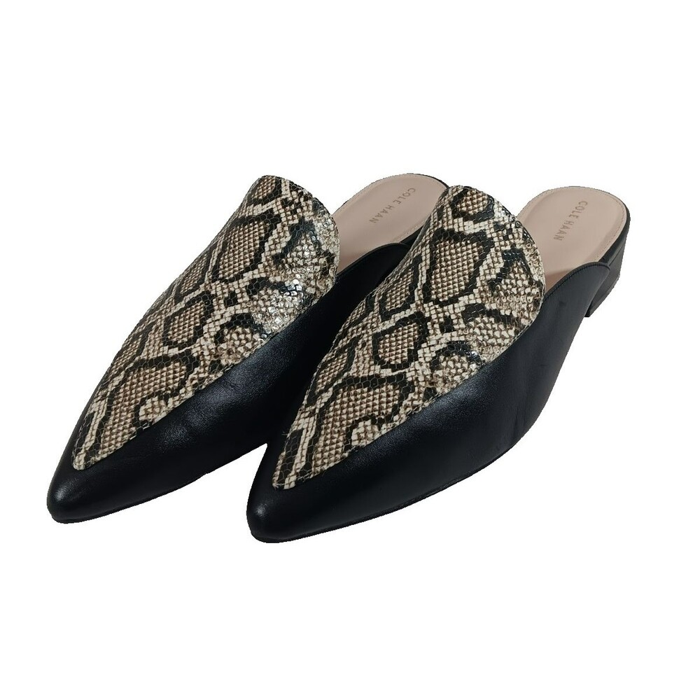 Cole Haan Womens 11B W20483 Black Snakeskin Leather Pointed Toe Mule Loafers